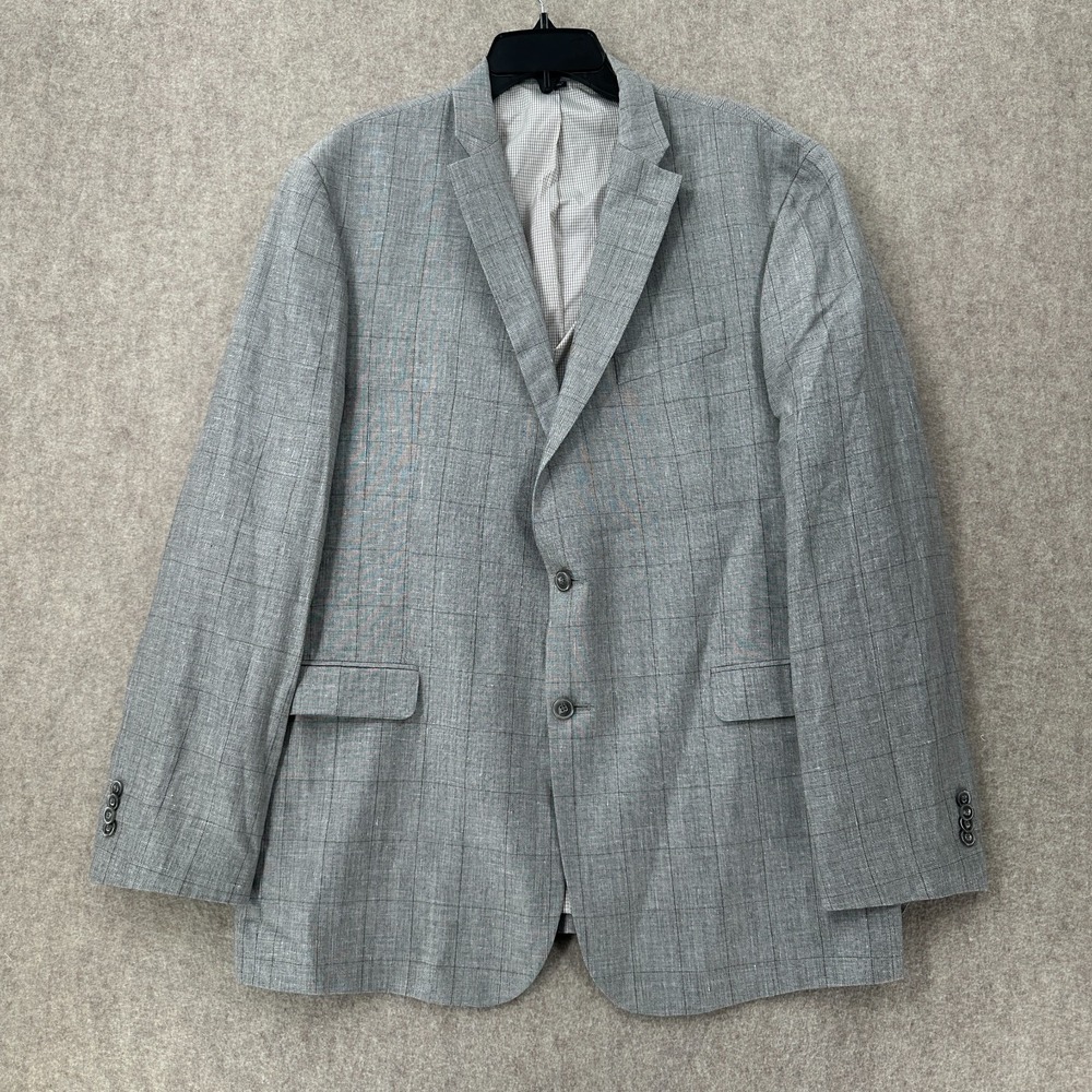 Jos.‎ A. Bank Mens Sports Coat Linen Wool Blazer Jacket Size 44L Grey Windowpane